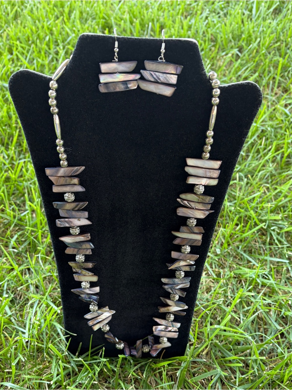 Abalone shell with silver accents Necklace and Earring Set